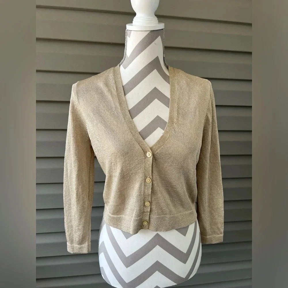 Lauren Ralph Lauren Metallic Gold Knit Cardigan